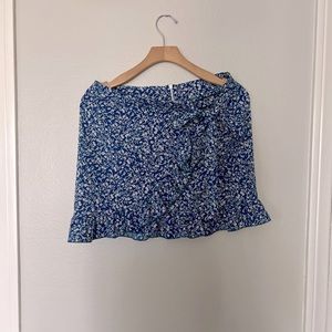 Blue floral wrap skirt